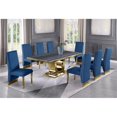 thumbnail image 2 of Gray Marble Dining Set with Gold Stainless Steel and Navy Blue Velvet Chairs, 2 of 3