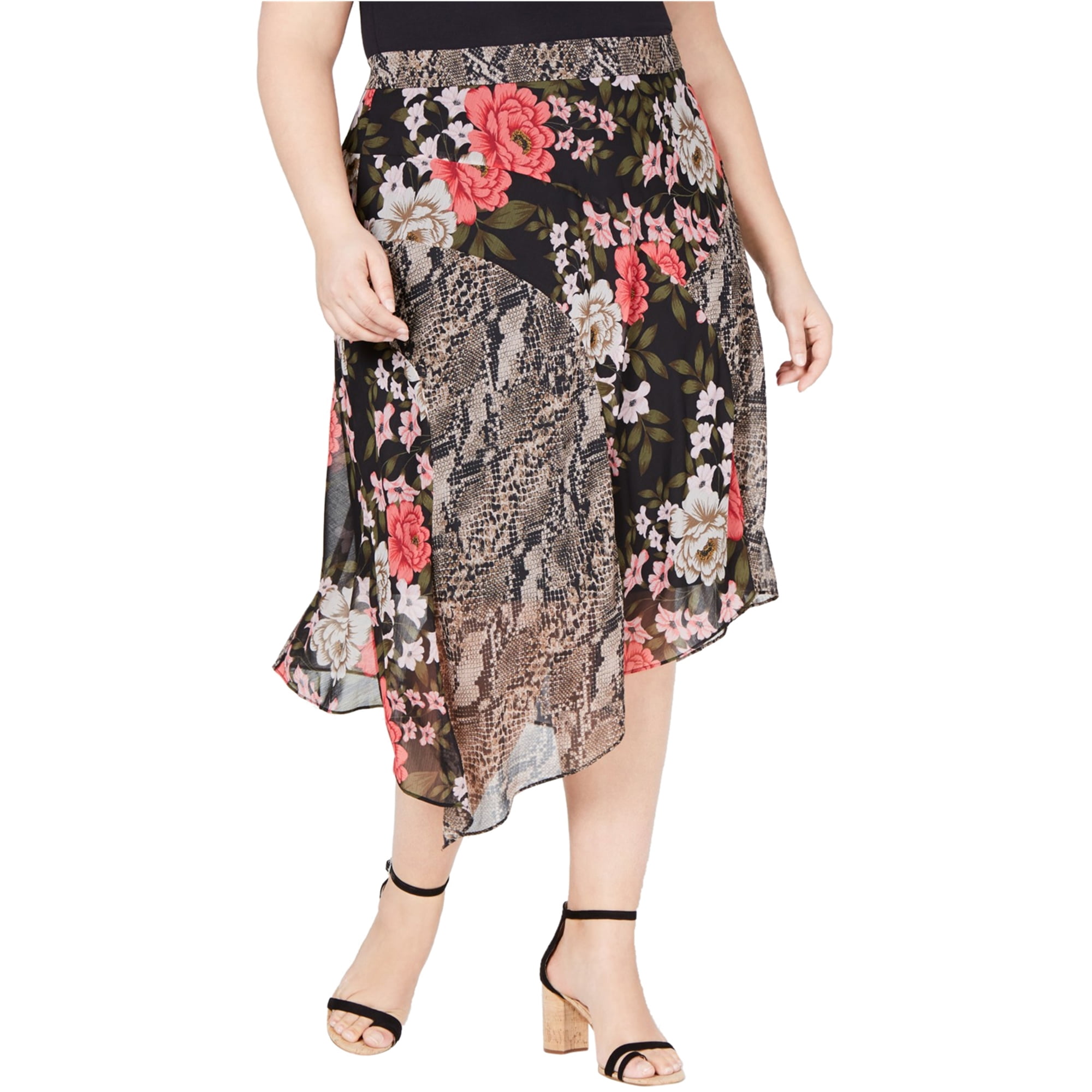 I-N-C - I-N-C Womens Floral Mix Print Asymmetrical Midi Skirt ...