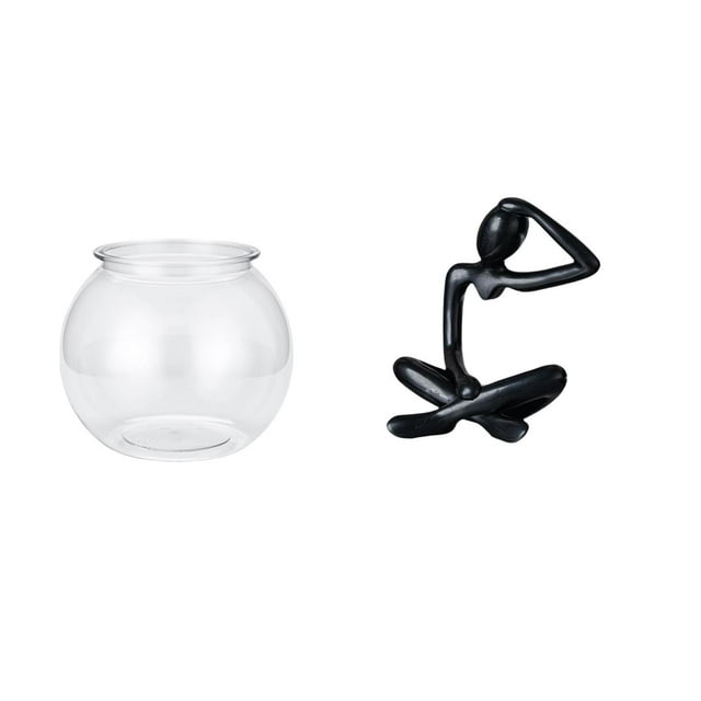 Bunblic Transparent Small Fish Tank Ornament Aquarium Vase Tabletop Modern Sculpture for Office Home Desk Plants Birthday Gift Abstract Statue