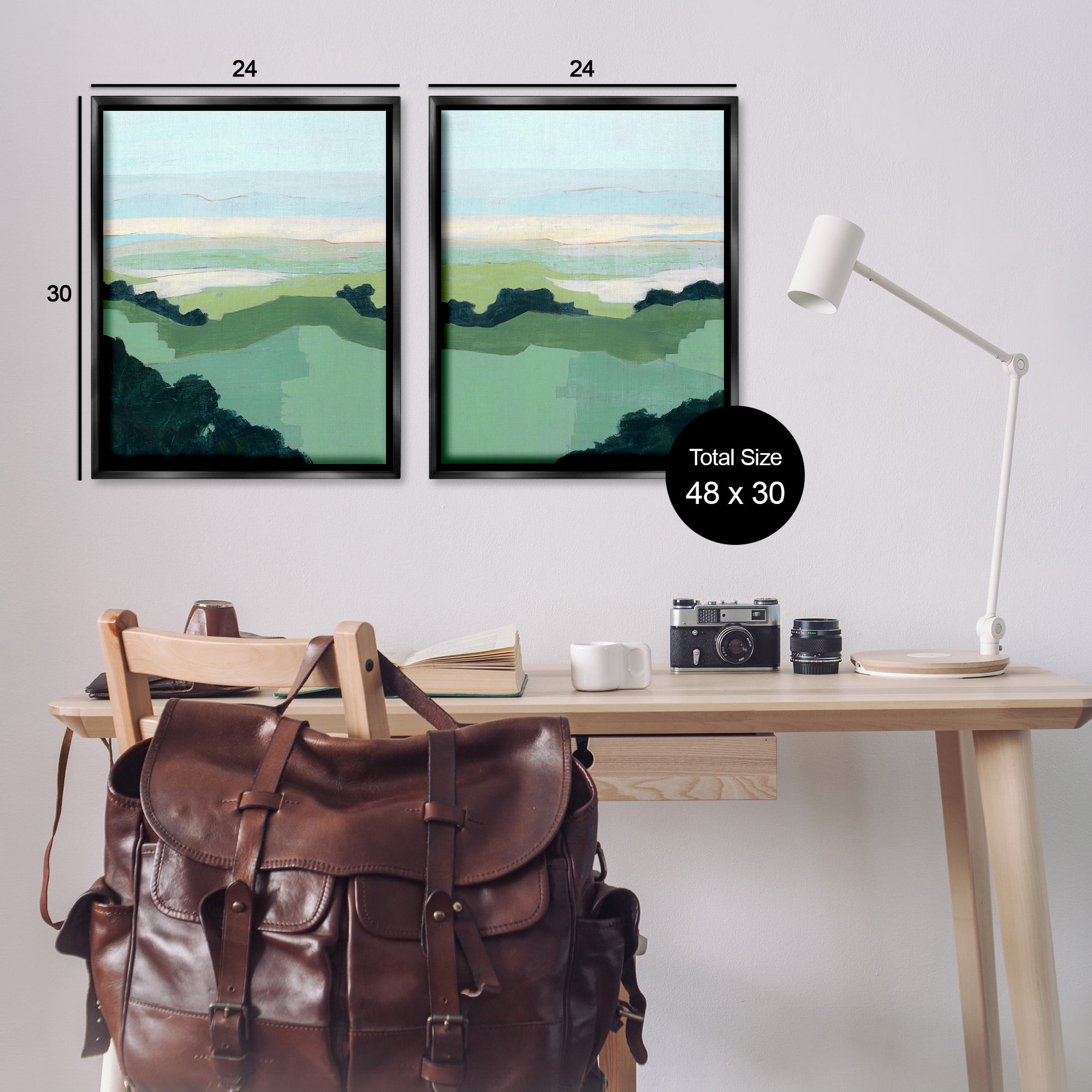 Stupell Industries Hill Side Nautical Landscape Abstract Landscape Painting Black Floater Framed Canvas Art Print Wall Art, 25 x 31, Set of 2