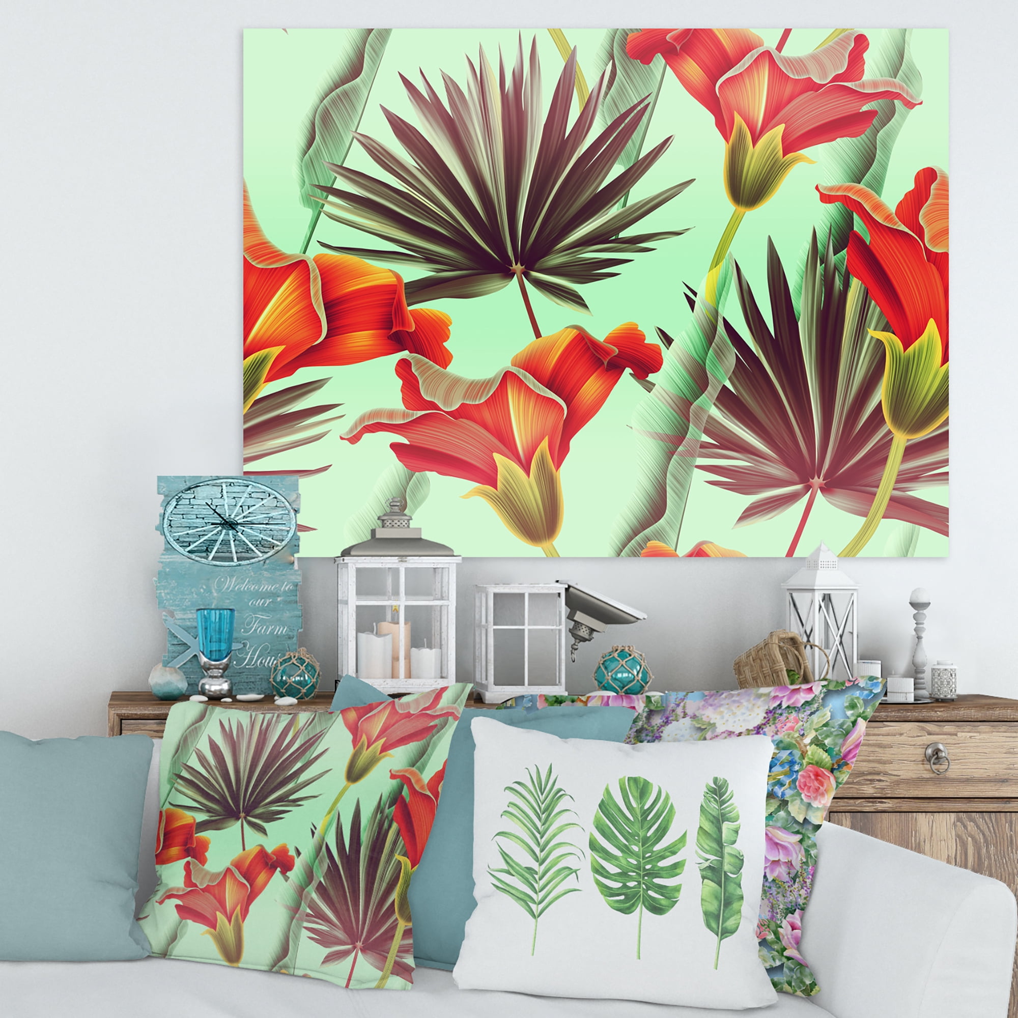 Designart ' VIntage Tropical Flowers VII ' Traditional Canvas Wall Art Print