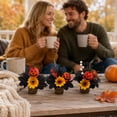thumbnail image 7 of Halloween Artificial Pumpkin Tabletop Ornamnet, Woven Pot Arrangement with Black Maple Leaves Sunflowers and Berries for Spooky Fall Centerpiece Display, Festive Home Accent, 7 of 7