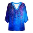 thumbnail image 3 of Tqcoqu Women's Casual Loose Tunic Tops Blouses,V Neck 3/4 Sleeve Floral Print Fit Tops,Blue-D Women's S-XL, 3 of 7