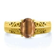 thumbnail image 2 of Gem Stone King 1.25 Ct Oval Brown Tiger Eye 18K Yellow Gold Plated Silver Ring (Size 7), 2 of 4