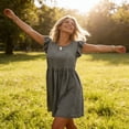 thumbnail image 4 of SELONE Denim Dresses for Women Midi Summer Casual Denim Mini Ruffle Fashion Retro Loose Cuff Short Skirt Summer Dresses for Women Midi Dresses for Women for Everyday Wear Beach Vacation Gray L, 4 of 10