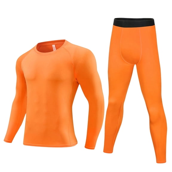 LIJCC Boys Quick Drying Compression Long Sleeve Shirt and Pants Set Youth Undershirts Athletic Tights Baselayer Training Clothes(Orange,13-14 Years)