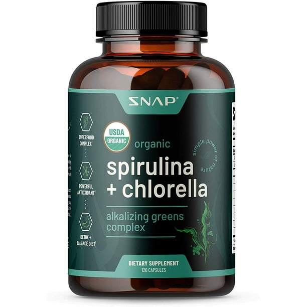 Stun enthousiast Perfect Snap Supplements USDA Organic Spirulina & Chlorella - Heart Support,  Natural Energy, Glucose Control - 120 Capsules - Walmart.com