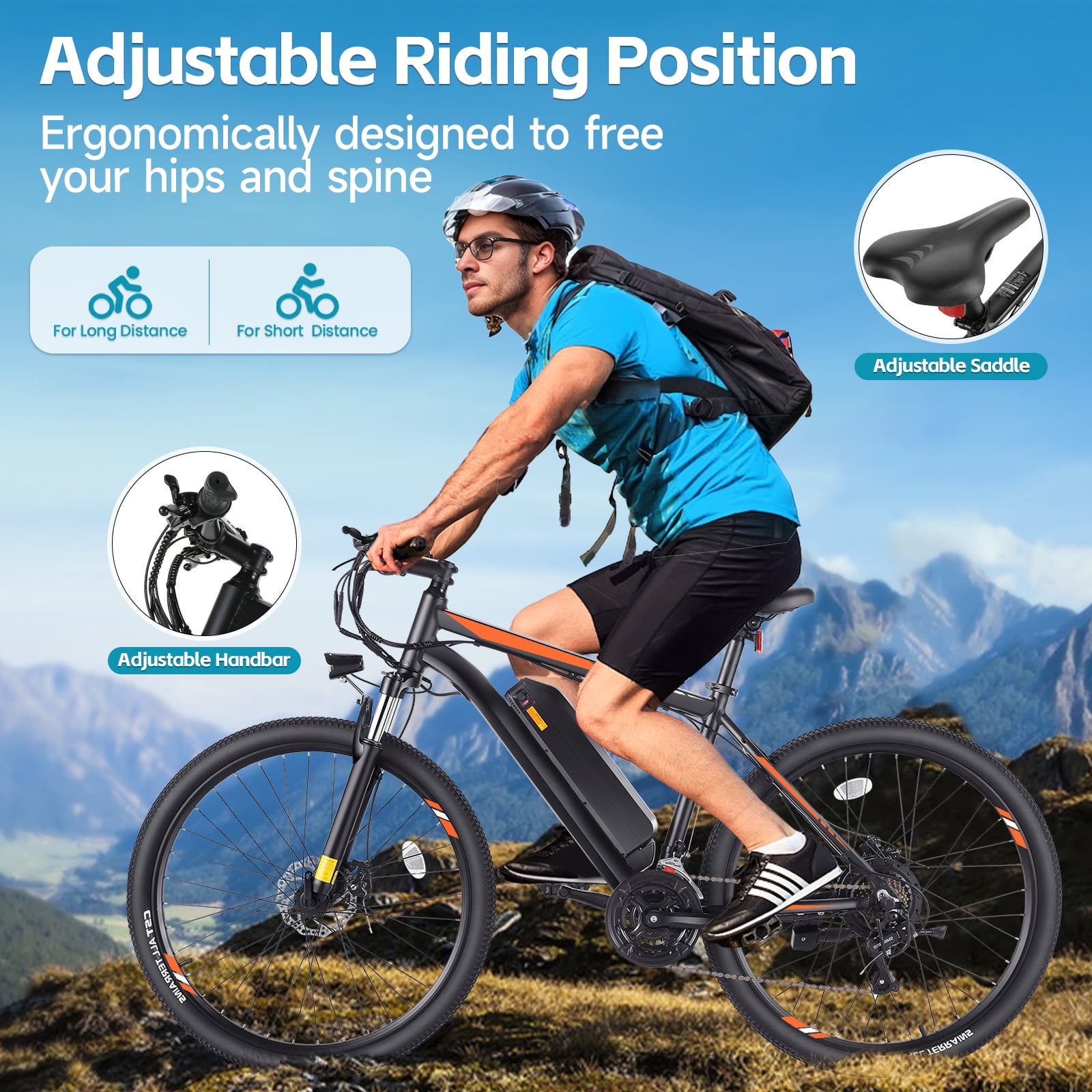 Elifine 27.5" Electric Mountain Bike for Adult 500W Electric Bicycle with 48V 10.4Ah Long-Lasting Battery, LCD, Lockable Suspension Fork, 5 Riding Modes, 21 Speed Mountain Ebike, UL2849
