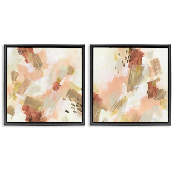 Stupell Industries Energetic Beige Palette Abstract Painting Black Floater Framed Canvas Art Print Wall Art, 18 x 18, Set of 2