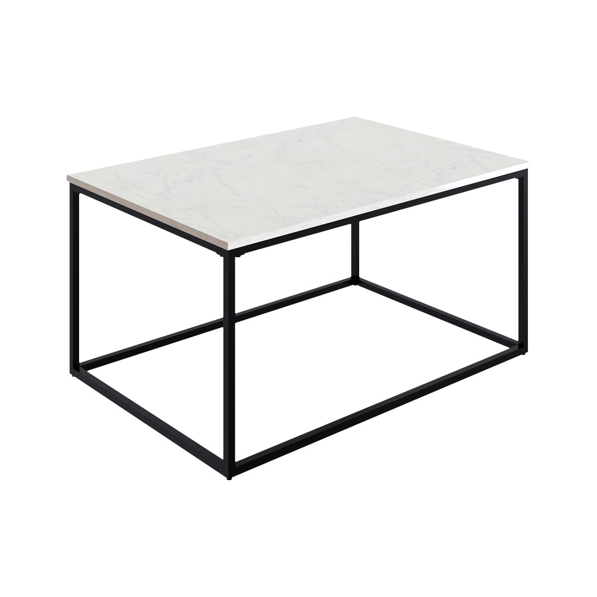 Brewed Table basse rectangulaire moderne avec plateau en marbre blanc et structure en métal noir mat – Table centrale de 37 po pour salon, durable et facile à nettoyer