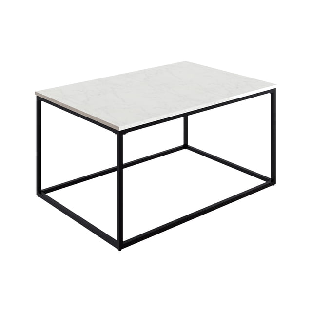 Brewed Modern Rectangular Coffee Table with White Marble Top and Matte Black Metal Frame – 37" Living Room Center Table, Durable & Easy‑to‑Clean Surface