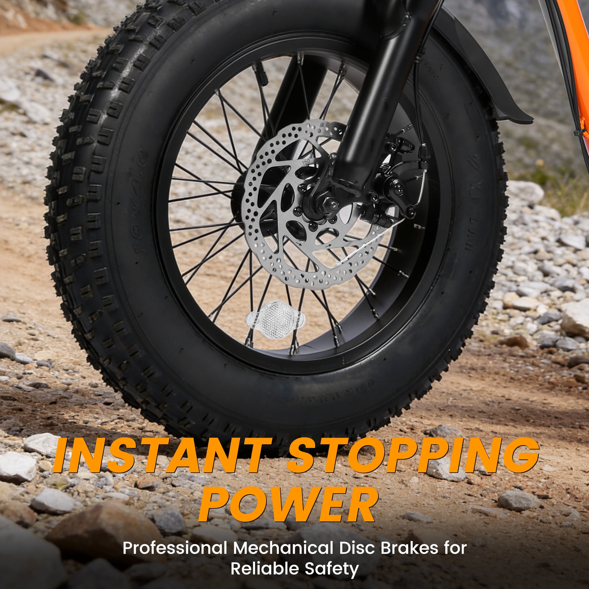 Adult & Teen Electric Bike – 750W Peak (1500W Max) Motor, 28 MPH, 48V 13Ah Battery, 16"x4.0" Fat Tires, 7-Speed, Front Suspension All-Terrain E-Bike, Orange with Phone Bag & Lock