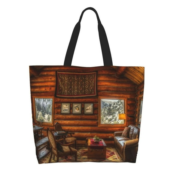 Easygdp Log Cabin Inside Tote Bags for Women,Women Travel Shoulder Bags Handbags，Big Capacity Shopping Work Bag