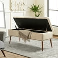 thumbnail image 3 of 47" Flip Top Storage Bench, Tina's Home Upholstered Ottoman Button Nailhead Trim Wooden Leg Bedroom, 3 of 8