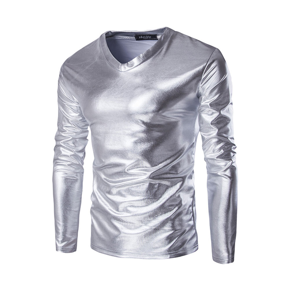 Liacowi Men Faux Leather T-shirt Shiny 