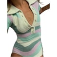 thumbnail image 3 of Women Summer Rompers, Irregular Stripes Short Sleeves Knit Jumpsuit, 3 of 7