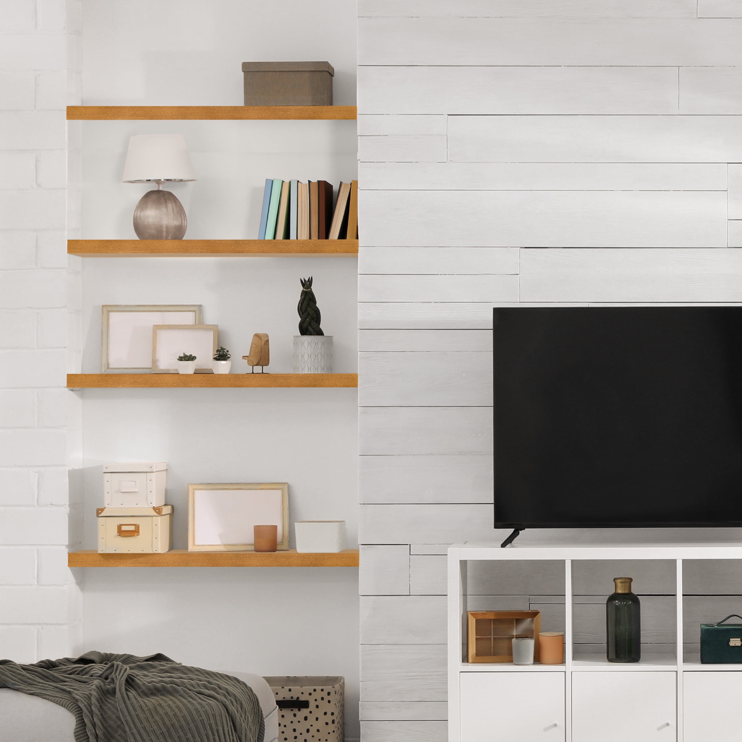 Sorbus 24" Floating Wall Shelves, Set of 2 Maple Wood Color, Solid Pine Wall-Mounted Shelves for Bathroom, Bedroom & Living Room