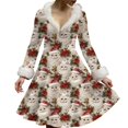 thumbnail image 2 of Women's Casual V-neck Christmas Print Plush Long-Sleeve Casual Dress for Holiday and Everyday Wear, Soft Women's Winter Dress with Festive Design,Beige,L, 2 of 5