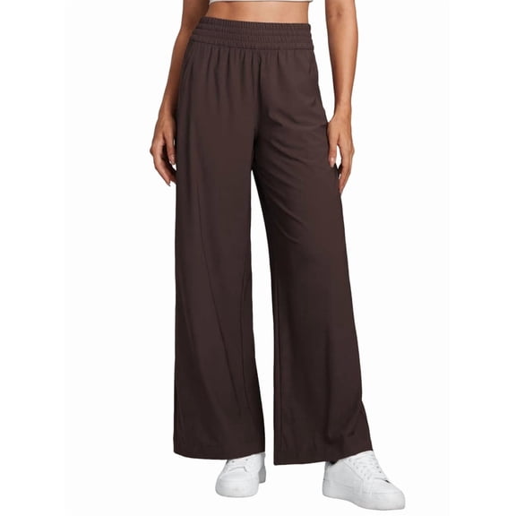 Women'S High Waist Comfortable Casual Sports Jogging Wide Leg Loose Pocket Pants Dark Brown S