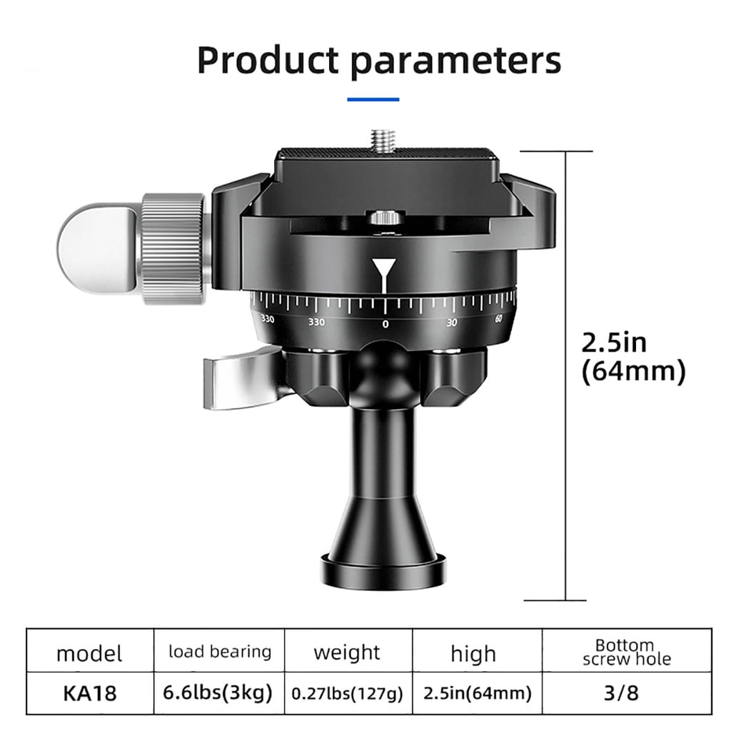Osdhezcn Camera Tripod Mini Ball Head KA18 Ballhead Mount Professional Inverted Panoramic Ballhead 1/4 3/8 Screw for Phone/Tablet