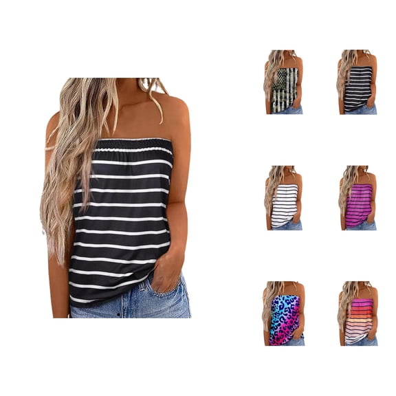 Striped Tube Tops for Women Y2k Casual Loose Fit Sleeveless Strapless Shirt Summer Bandeau Tank Top