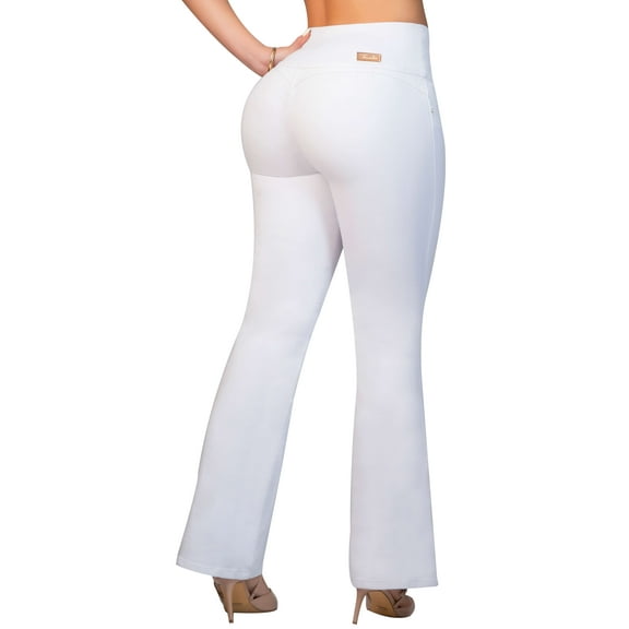 Pantalones Colombianos Levanta Cola | Butt Lifting Colombian Bootcut Jeans for Women | High Rise Waisted Push Up | White 540W