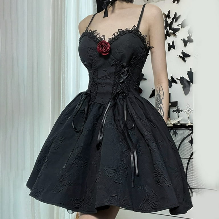 Ysiyy Womens Plaid goth Red and Black Formal Victorian Splice Dresses 2024 Casual Summer for Halloween Walmart