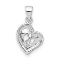 thumbnail image 4 of Sterling Silver Polished & Satin CZ Open Heart Pendant Charm, 4 of 4