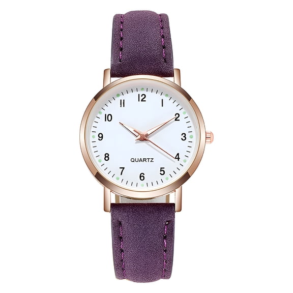 DESIGNICE Leather Band Watches for Women, Classic Quartz Watch with Luminouse Easy Read Dial, Vintage Small Face Round Watches, Birthday Gift for Ladies (Purple)