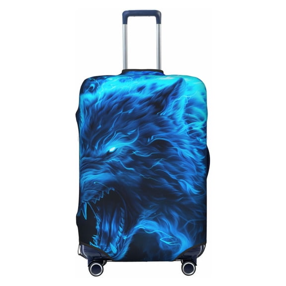 Picia Ice Blue Fire Wolf Luggage Protector Cover Thicken Suitcase Protector Cover Fit 18-32 Inch Luggage-Small