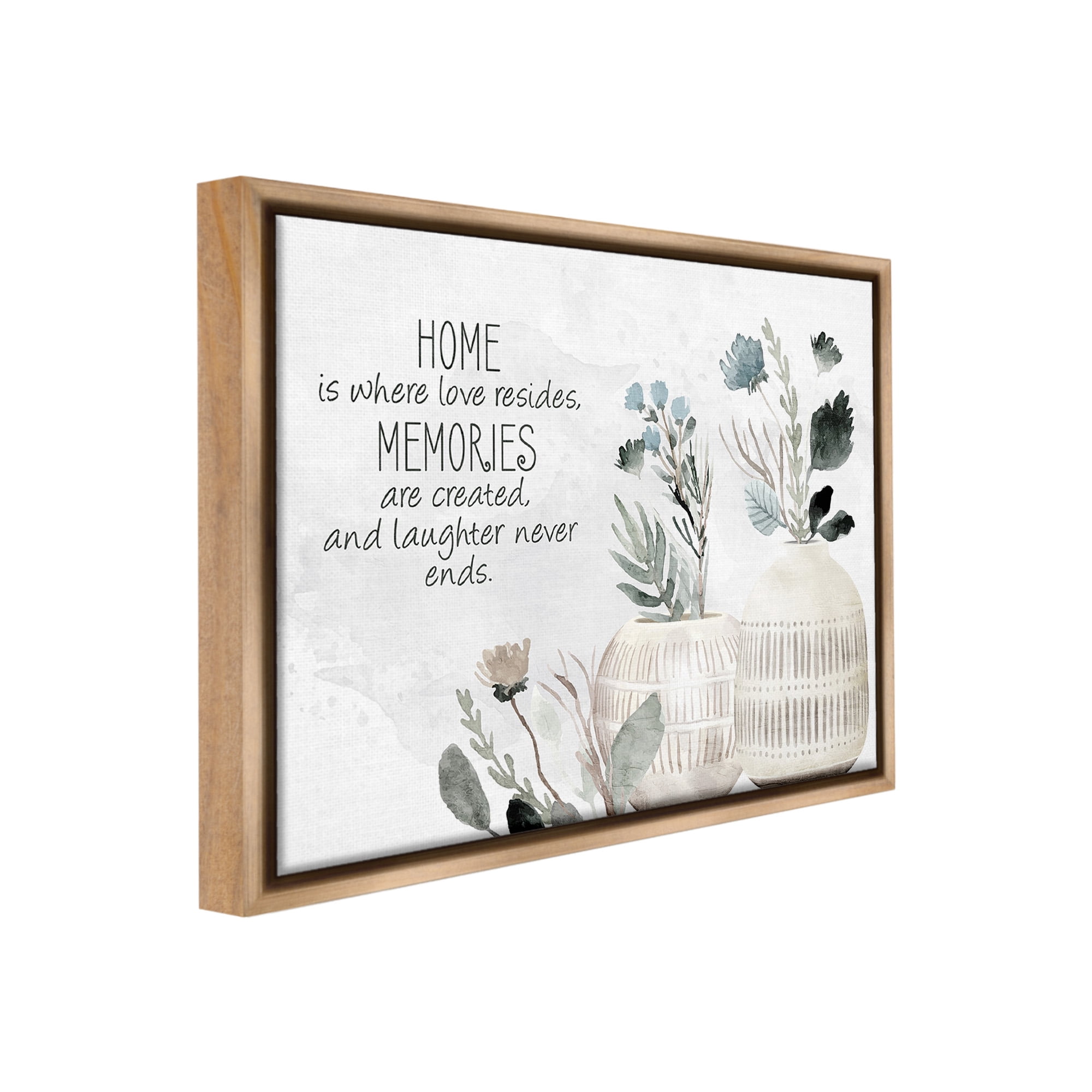 Stupell Industries Floral Where Love Resides Inspirational Painting Brown Floater Framed Canvas Art Print Wall Art, 31 x 25