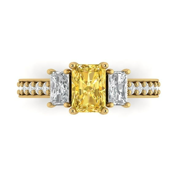 1.88 ct Emerald Cut Simulated Yellow Diamond Three-Stone Engagement Ring for Women in 14K Yellow Gold