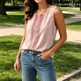 thumbnail image 4 of CQONEPT Women's Linen Embroidered Tank Tops Casual Sleeveless Crew Neck Blouse Vintage Boho Loose Summer Beach Casual Shirts Pink XXXL, 4 of 7