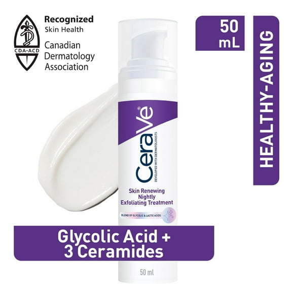 CeraVe Skin Renewing Nightly Exfoliating Treatment for Healthy Aging, Fine Lines, Wrinkles, Dullness and Pores. Face Serum with Glycolic Acid, Hyaluronic Acid & Ceramides. Developed with Dermatologist, Improve visible signs of aging