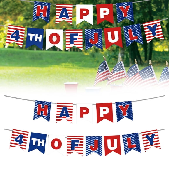 Happy 4th Of July Banner In The USA Fourth Of July Decorations Patriotic Banner Red Blue White Independence Day Bunting Banners Decor For Home Mantel Fireplace,13 Piece(A)