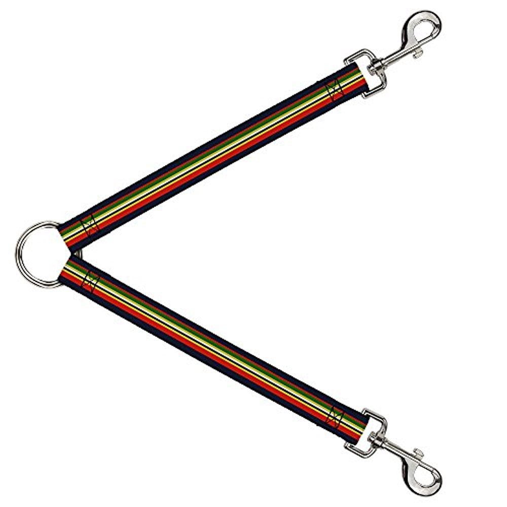 Buckle-Down Leash Splitter - Stripes Navy Red Yellow Black White Green - 1" Wide - 30" Length