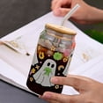 thumbnail image 4 of Halloween Glass Cup With Bamboo Lid And Glass Straw, Ghost And Pumpkin Print Iced Coffee Tumbler, Holiday Theme Drinkware For Home And Party Use,D - One Size, 4 of 4