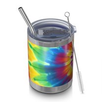 12oz Tumblers Colorful Rainbow Tie Dye Spiral Pattern Vacuum Insulated Stainless Steel Travel Tumbler Cups Mug with Lid and Straw for Beer,Coffee,Beverages with Cleaning Brush for Cold & Hot Drinks