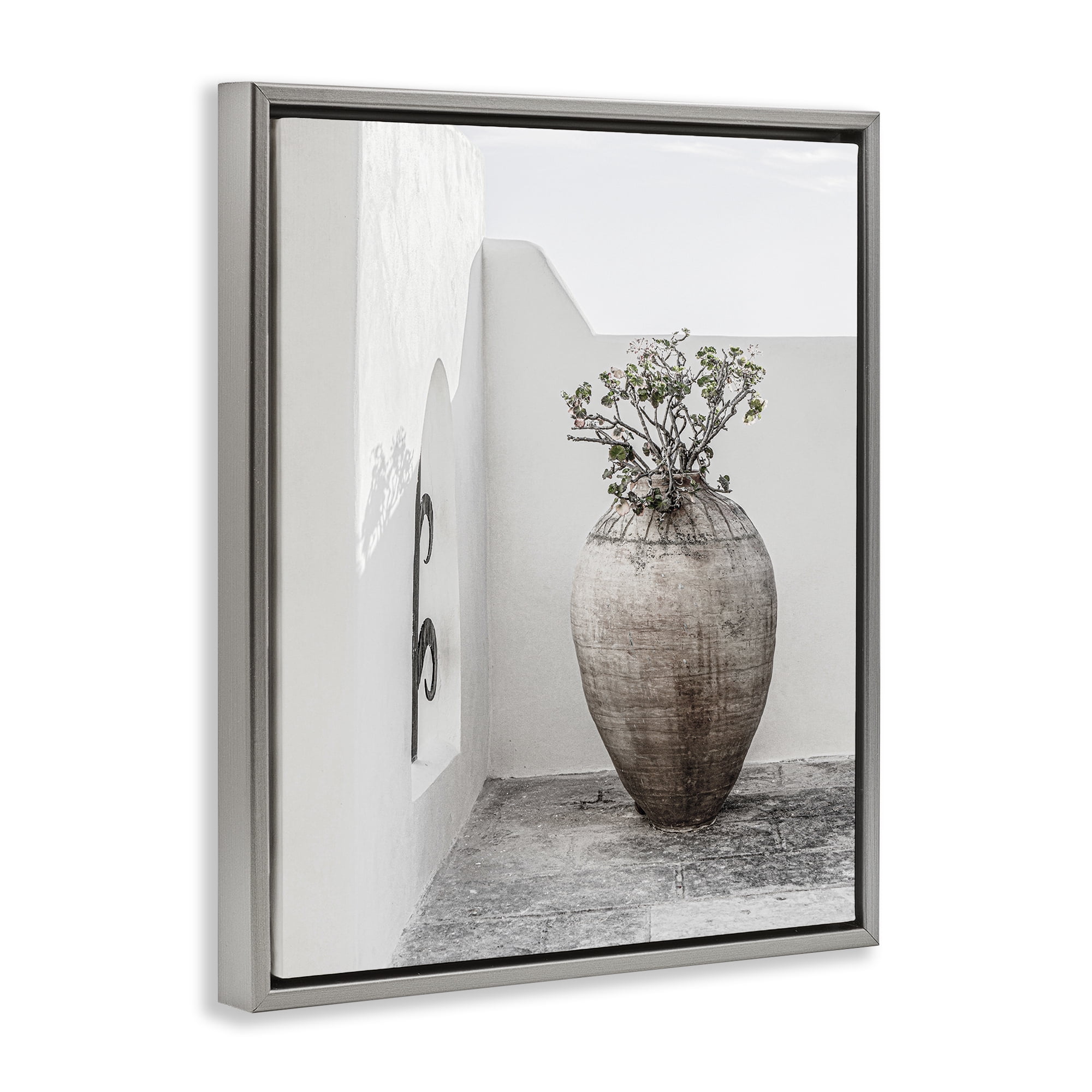 Stupell Industries Flower Vase with Architecture Buildings & Architecture Photography Gray Floater Framed Canvas Art Print Wall Art, 25 x 31