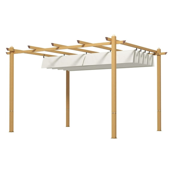 10x12ft Aluminum Pergola with Retractable Canopy - Cream White Patio Shade