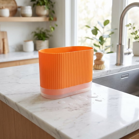 ETEREAUTY Orange Plastic Kitchen Utensil Holder with Segmented Compartments and Efficient Drainage for Organized Countertop