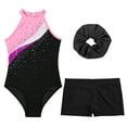 thumbnail image 3 of Alvivi Kids Girls Ballet Dance Outfits Sleeveless Gymnastic Leotard with Shorts Hair Band Tracksuit Unitards Black&Pink 8, 3 of 7