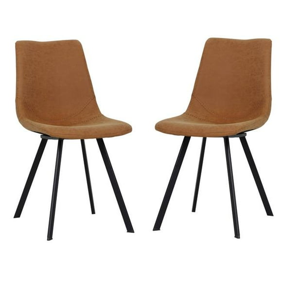 LeisureMod MC18BR2 Markley Modern Leather Dining Chair with Metal Legs - Light Brown - Set of 2