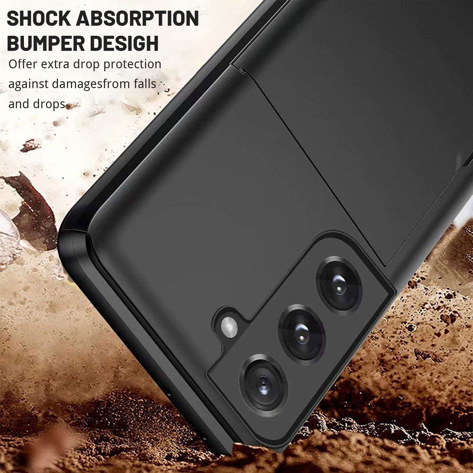 For Galaxy S22 Case Wallet with Slide Card Holder Slot Slim Dual Layer Heavy Duty Shockproof Hard PC Hybrid TPU Phone Case Flip Protective Cover for Samsung Galaxy S22, Black