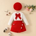 thumbnail image 2 of Toddler Girl Winter Clothes Solid Long Sleeve Bowknot Ribbed T-Shirt Knit Cotton Tops Plaid Button Mini Skirts Hat Set Outfits 2-3 Years,Red, 2 of 6