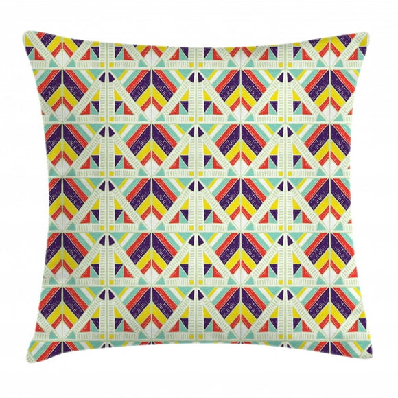 Ethnic Throw Pillow Cushion Cover, African Pattern with Geometric Colorful Stripes and Triangles Hand Drawn Design, Decorative Square Accent Pillow Case, 20" X 20", Multicolor, by Ambesonne