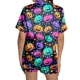 thumbnail image 5 of Halloween Pajamas Women Pumpkin Printed 2 Pc Short Sleeve Pocket Button Down Lapel Shirts Loose Shorts Sleepwear Casual Nightwear Comfy Silk Womens Loungewear Set Mint Green L, 5 of 6