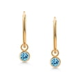 thumbnail image 2 of Gem Stone King 14K Yellow Gold Swiss Blue Topaz Dangle Drop Endless Hoop Huggie Small Earrings for Women (0.71 Cttw, 20MM Length, Gemstone November Birthstone, Round 4MM), 2 of 4