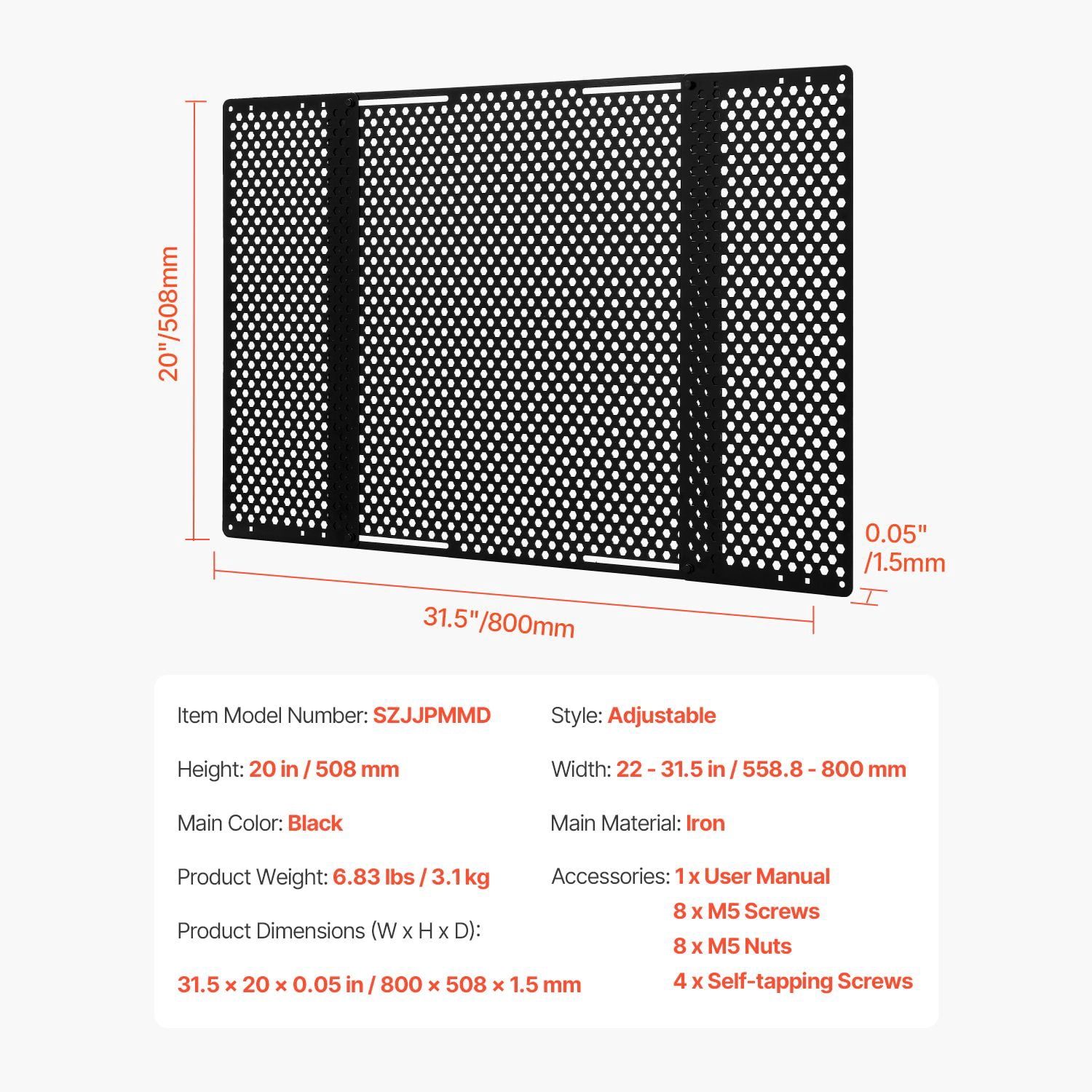 RV Screen Door Protector, Adjusts from 22 to 31.5 inch, Adjustable Door Grille, Easy to Install, Reinforced Breathable Honeycomb Holes, Iron Camper RV Entry Protector for Pet Protection, Black