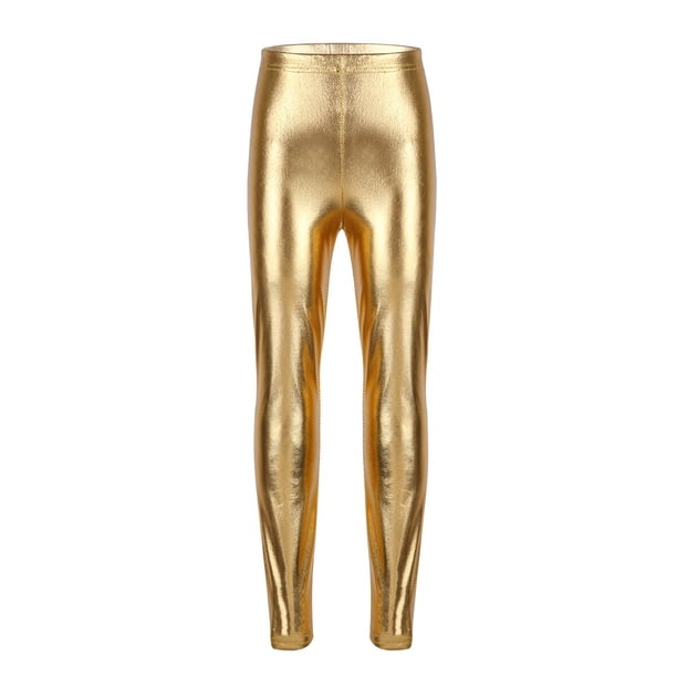 Children Girls Shiny Metallic Skinny Pants Leggings Cheerleading Hiphop Street Jazz Dance Stage Performance Costume Dancewear140 Gong Bohan LED